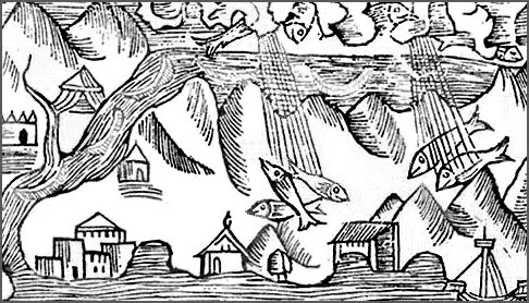 Raining Fish Woodcut 1555